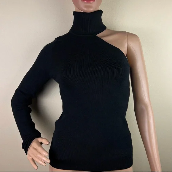 NEW BARDOT REVOLVE BLACK ONE-SHOULDER RIBBED TOP - Picture 2 of 5